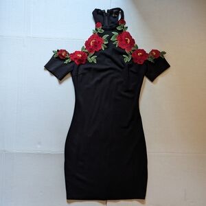 Forever 21 Black Red Cold Shoulder Bodycon Mini